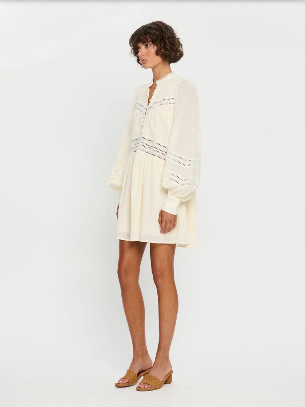 Kivari Tana Mini Dress - Cream Lace-Trim Boho - Picture 2 of 6